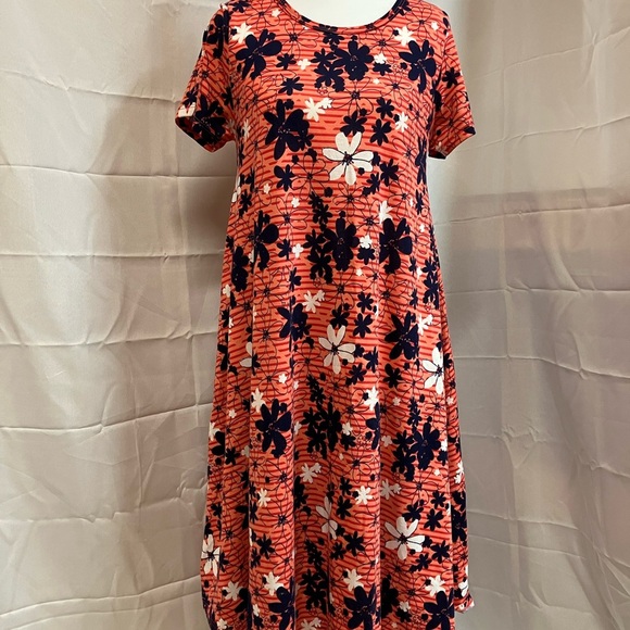 LuLaRoe Coral Midi Sundress with Crew Neck and Short Sleeves - Picture 1 of 5